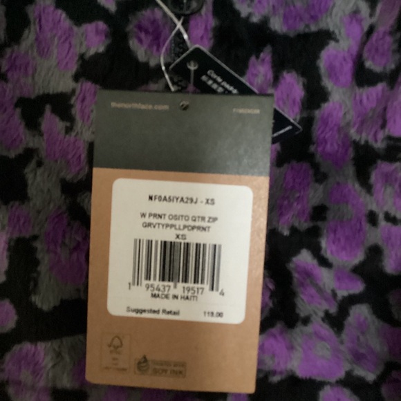 The North Face Osito Purple Leopard Print QTR Zip Gravity Jacket, W Size XS, NWT - Picture 12 of 14